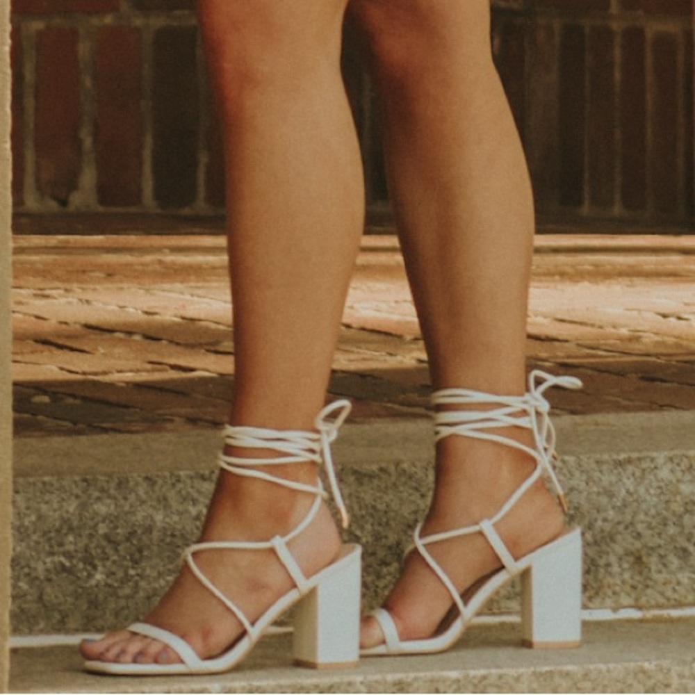 White Strappy Lace-Up Heels - Size 7